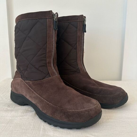 LANDS END Womens‎ Weather Quilt Ankle Boot Front Zip Brown Suede Size 10 B - Picture 1 of 12